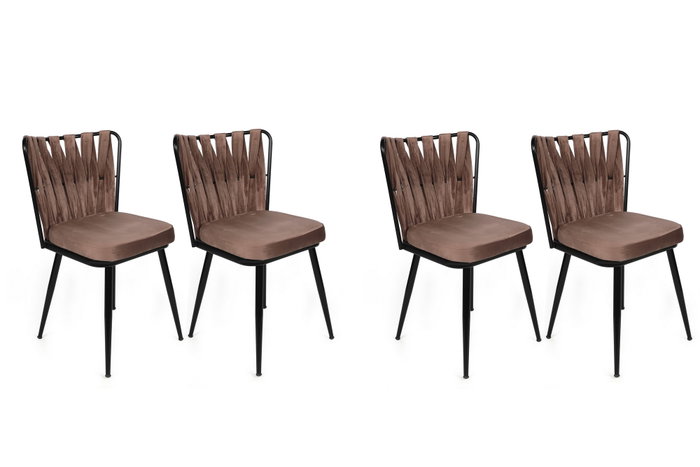 Hanah Home Kuśaklı-233 V4 Juego de 4 Sillas de Terciopelo y Metal, Marron Claro y Negro